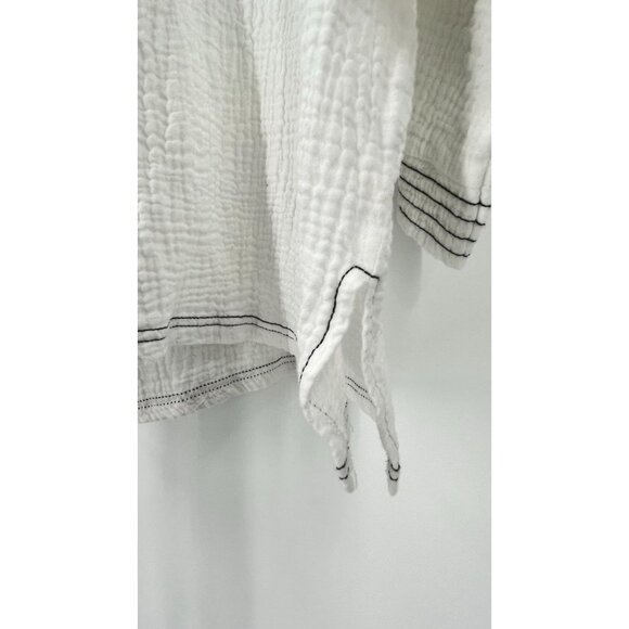 Simple Suzanne Betro Tunic Sz L Stitch Notch Neck Tunic White Stitch Trim Gauzy - Picture 11 of 16